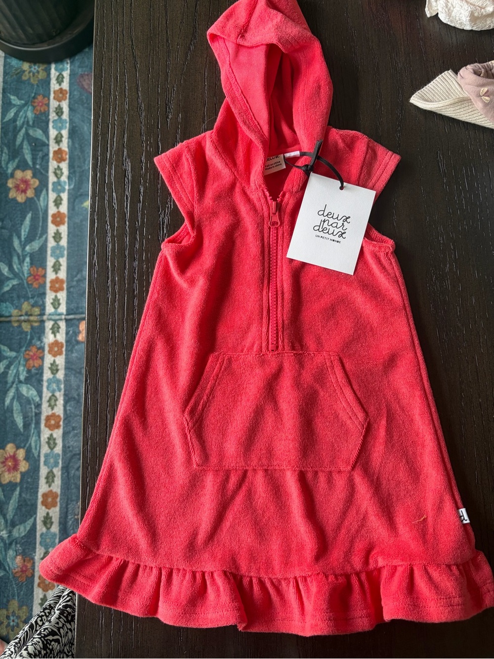 deux par deux Coral Hooded Terry Zip Dress